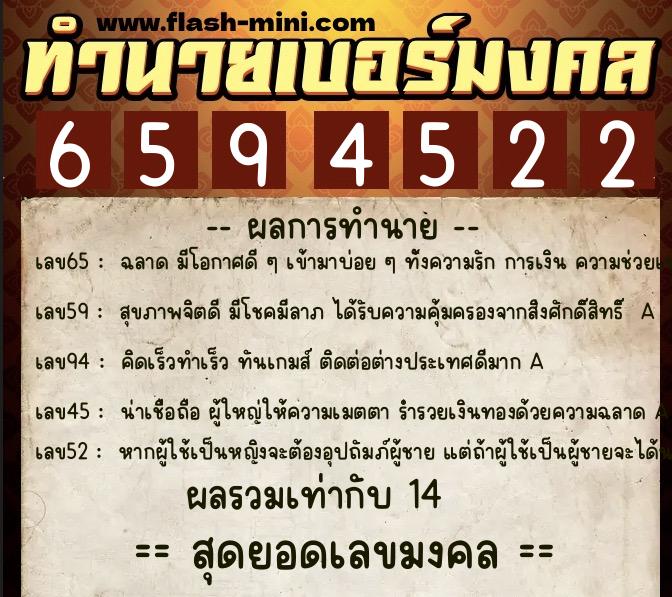ทำนายเบอร์มงคล 0XX-6594522  ทำนายเบอร์มงคล หมายเลข 062-659452 