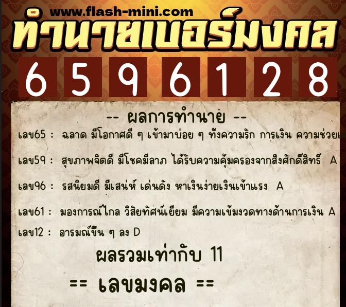 ทำนายเบอร์มงคล 0XX-6596128  ทำนายเบอร์มงคล หมายเลข 085-659612 