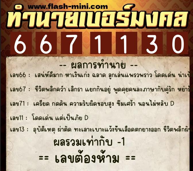 ทำนายเบอร์มงคล 0XX-6671130 ทำนายเบอร์มงคล หมายเลข 067-667113 ทำนายเบอร์มงคล 0XX-6671130 ทำนายเบอร์มงคล หมายเลข 067-667113