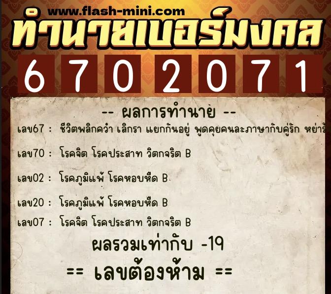 ทำนายเบอร์มงคล 0XX-6702071 ทำนายเบอร์มงคล หมายเลข 082-670207 ทำนายเบอร์มงคล 0XX-6702071 ทำนายเบอร์มงคล หมายเลข 082-670207