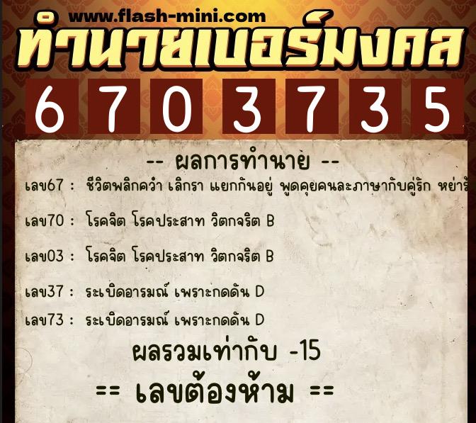 ทำนายเบอร์มงคล 0XX-6703735  ทำนายเบอร์มงคล หมายเลข 084-670373 