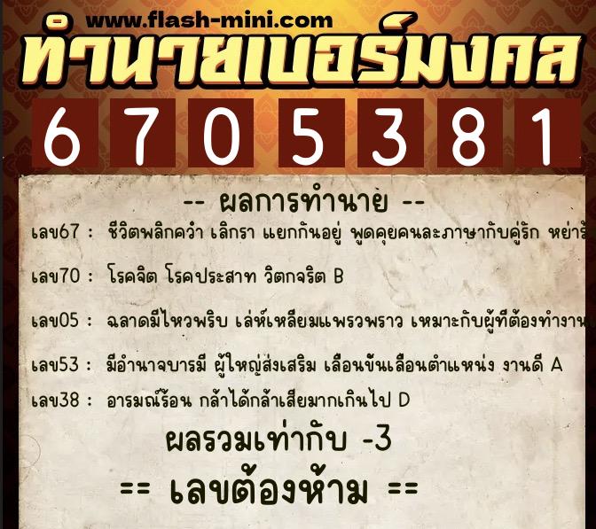 ทำนายเบอร์มงคล 0XX-6705381 ทำนายเบอร์มงคล หมายเลข 099-670538 ทำนายเบอร์มงคล 0XX-6705381 ทำนายเบอร์มงคล หมายเลข 099-670538