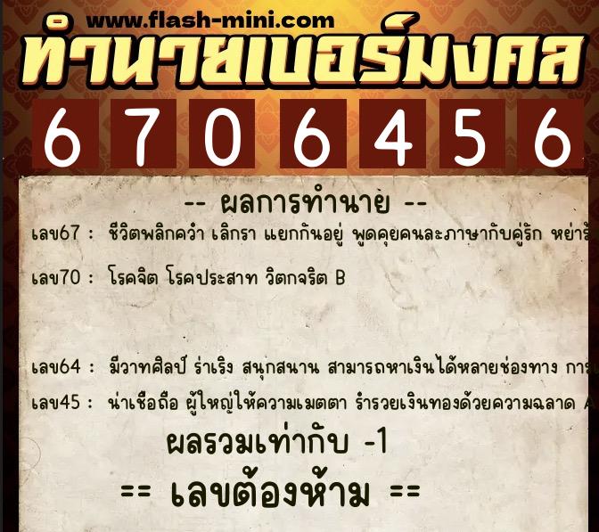 ทำนายเบอร์มงคล 0XX-6706456 ทำนายเบอร์มงคล หมายเลข 062-670645 ทำนายเบอร์มงคล 0XX-6706456 ทำนายเบอร์มงคล หมายเลข 062-670645
