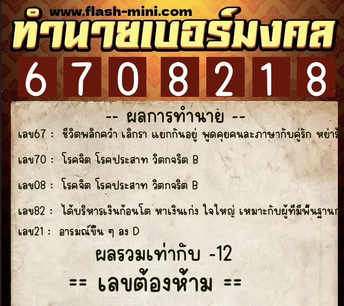 ทำนายเบอร์มงคล 0XX-6708218 ทำนายเบอร์มงคล หมายเลข 064-670821 ทำนายเบอร์มงคล 0XX-6708218 ทำนายเบอร์มงคล หมายเลข 064-670821