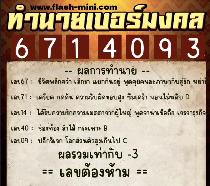 ทำนายเบอร์มงคล 0XX-6714093 ทำนายเบอร์มงคล หมายเลข 064-671409 ทำนายเบอร์มงคล 0XX-6714093 ทำนายเบอร์มงคล หมายเลข 064-671409