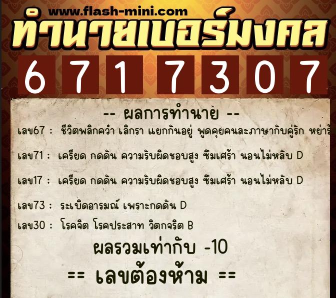 ทำนายเบอร์มงคล 0XX-6717307 ทำนายเบอร์มงคล หมายเลข 095-671730 ทำนายเบอร์มงคล 0XX-6717307 ทำนายเบอร์มงคล หมายเลข 095-671730