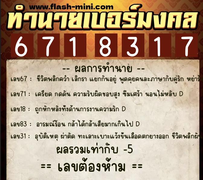 ทำนายเบอร์มงคล 0XX-6718317 ทำนายเบอร์มงคล หมายเลข 085-671831 ทำนายเบอร์มงคล 0XX-6718317 ทำนายเบอร์มงคล หมายเลข 085-671831
