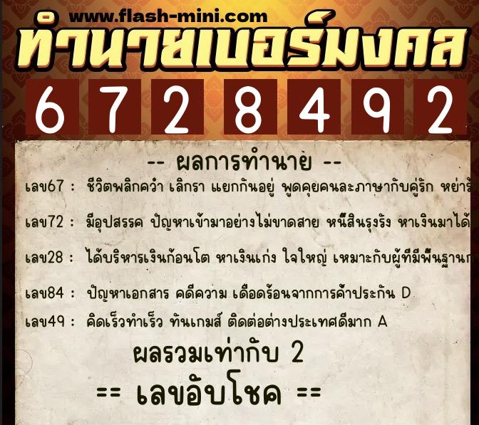 ทำนายเบอร์มงคล 0XX-6728492 ทำนายเบอร์มงคล หมายเลข 061-672849 ทำนายเบอร์มงคล 0XX-6728492 ทำนายเบอร์มงคล หมายเลข 061-672849