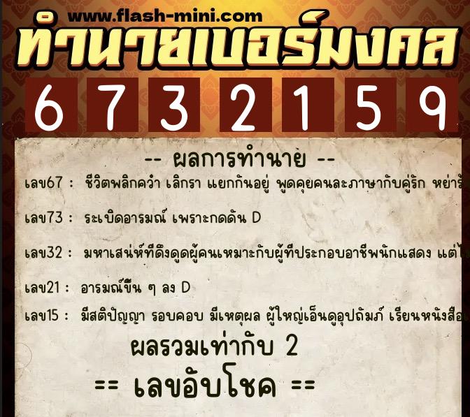 ทำนายเบอร์มงคล 0XX-6732159 ทำนายเบอร์มงคล หมายเลข 066-673215 ทำนายเบอร์มงคล 0XX-6732159 ทำนายเบอร์มงคล หมายเลข 066-673215