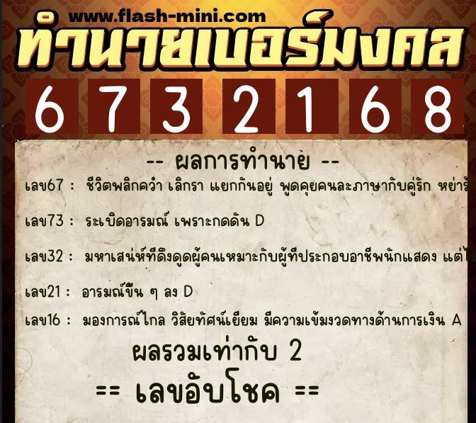 ทำนายเบอร์มงคล 0XX-6732168 ทำนายเบอร์มงคล หมายเลข 080-673216 ทำนายเบอร์มงคล 0XX-6732168 ทำนายเบอร์มงคล หมายเลข 080-673216