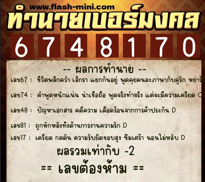 ทำนายเบอร์มงคล 0XX-6748170 ทำนายเบอร์มงคล หมายเลข 095-674817 ทำนายเบอร์มงคล 0XX-6748170 ทำนายเบอร์มงคล หมายเลข 095-674817