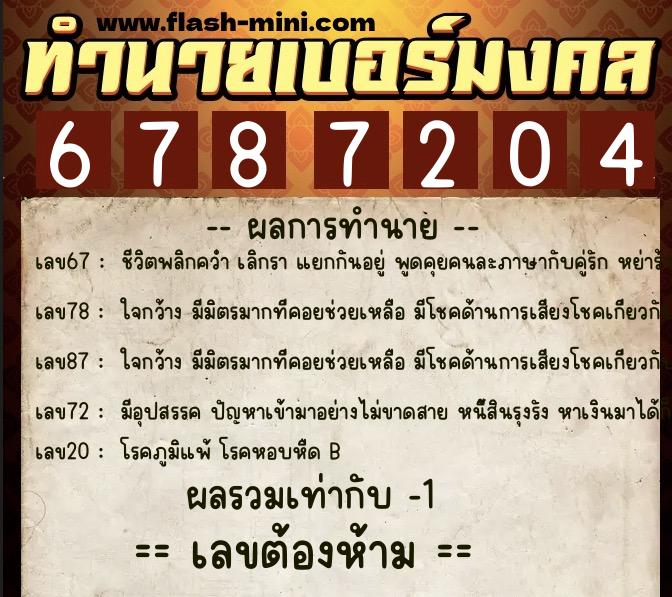 ทำนายเบอร์มงคล 0XX-6787204 ทำนายเบอร์มงคล หมายเลข 063-678720 ทำนายเบอร์มงคล 0XX-6787204 ทำนายเบอร์มงคล หมายเลข 063-678720