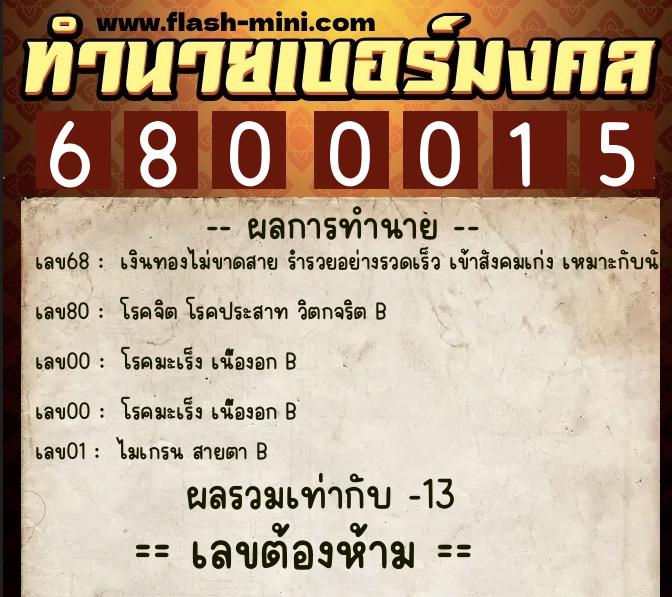 ทำนายเบอร์มงคล 0XX-6800015 ทำนายเบอร์มงคล หมายเลข 067-680001 ทำนายเบอร์มงคล 0XX-6800015 ทำนายเบอร์มงคล หมายเลข 067-680001