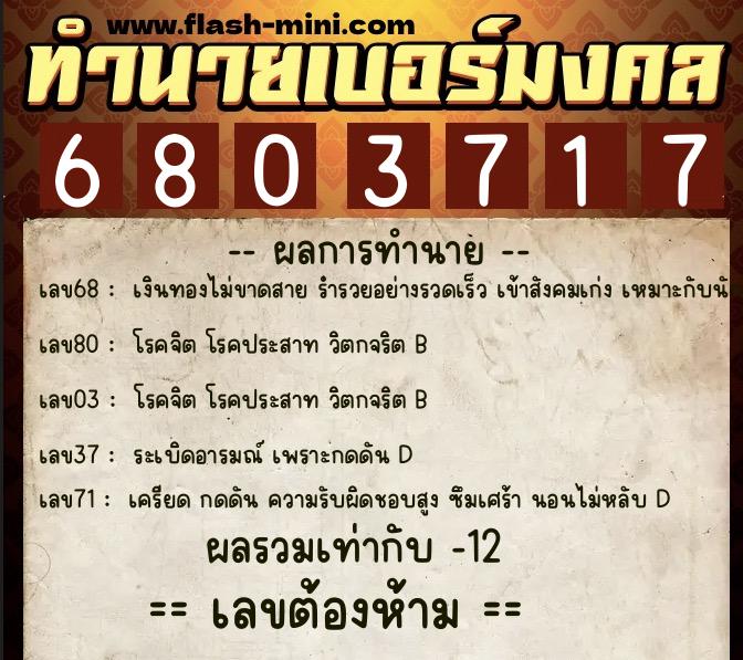 ทำนายเบอร์มงคล 0XX-6803717 ทำนายเบอร์มงคล หมายเลข 064-680371 ทำนายเบอร์มงคล 0XX-6803717 ทำนายเบอร์มงคล หมายเลข 064-680371