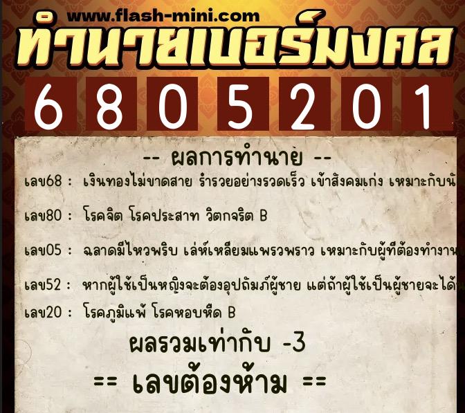 ทำนายเบอร์มงคล 0XX-6805201 ทำนายเบอร์มงคล หมายเลข 090-680520 ทำนายเบอร์มงคล 0XX-6805201 ทำนายเบอร์มงคล หมายเลข 090-680520