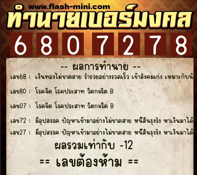 ทำนายเบอร์มงคล 0XX-6807278 ทำนายเบอร์มงคล หมายเลข 068-680727 ทำนายเบอร์มงคล 0XX-6807278 ทำนายเบอร์มงคล หมายเลข 068-680727