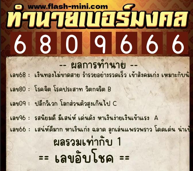 ทำนายเบอร์มงคล 0XX-6809666 ทำนายเบอร์มงคล หมายเลข 064-680966 ทำนายเบอร์มงคล 0XX-6809666 ทำนายเบอร์มงคล หมายเลข 064-680966