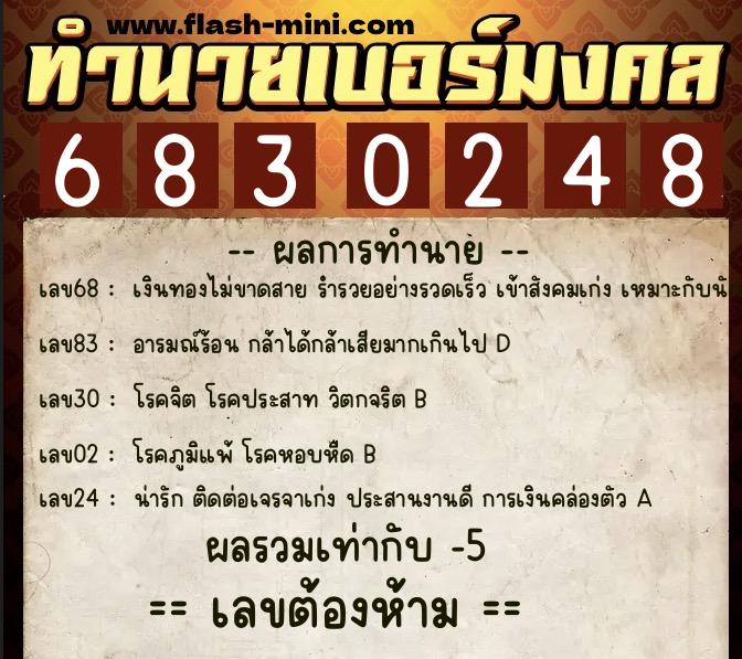 ทำนายเบอร์มงคล 0XX-6830248 ทำนายเบอร์มงคล หมายเลข 082-683024 ทำนายเบอร์มงคล 0XX-6830248 ทำนายเบอร์มงคล หมายเลข 082-683024