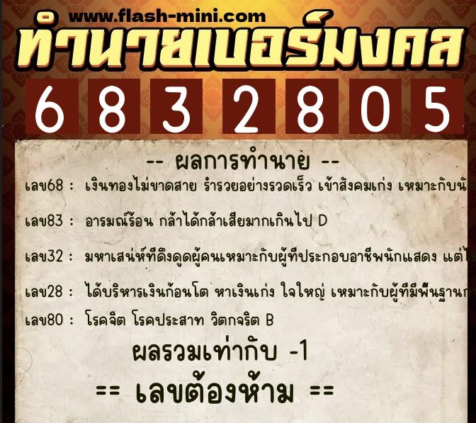 ทำนายเบอร์มงคล 0XX-6832805  ทำนายเบอร์มงคล หมายเลข 067-683280 