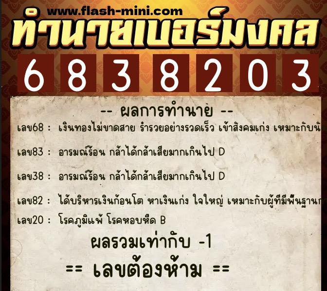 ทำนายเบอร์มงคล 0XX-6838203 ทำนายเบอร์มงคล หมายเลข 065-683820 ทำนายเบอร์มงคล 0XX-6838203 ทำนายเบอร์มงคล หมายเลข 065-683820