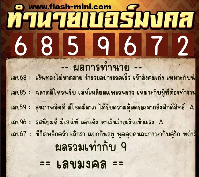 ทำนายเบอร์มงคล 0XX-6859672 ทำนายเบอร์มงคล หมายเลข 063-685967 ทำนายเบอร์มงคล 0XX-6859672 ทำนายเบอร์มงคล หมายเลข 063-685967