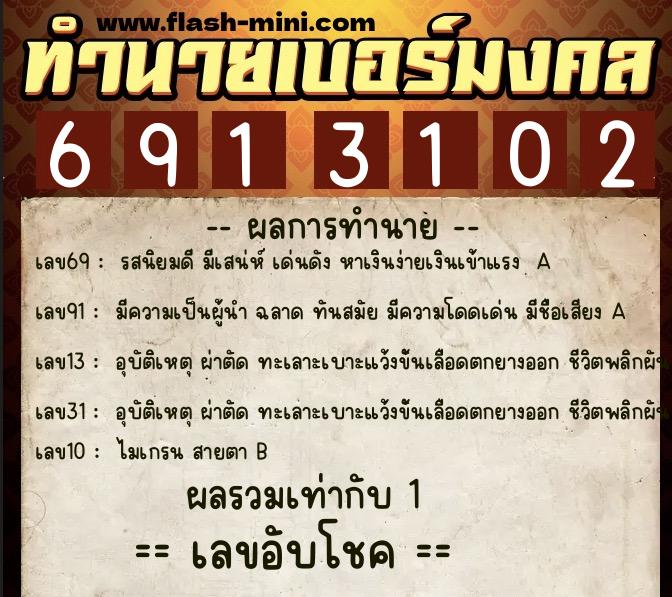 ทำนายเบอร์มงคล 0XX-6913102 ทำนายเบอร์มงคล หมายเลข 066-691310 ทำนายเบอร์มงคล 0XX-6913102 ทำนายเบอร์มงคล หมายเลข 066-691310