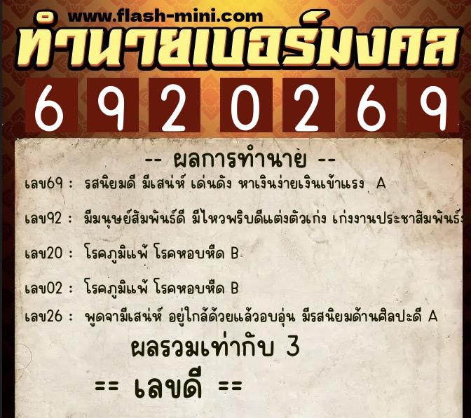 ทำนายเบอร์มงคล 0XX-6920269 ทำนายเบอร์มงคล หมายเลข 090-692026 ทำนายเบอร์มงคล 0XX-6920269 ทำนายเบอร์มงคล หมายเลข 090-692026