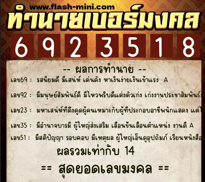 ทำนายเบอร์มงคล 0XX-6923518 ทำนายเบอร์มงคล หมายเลข 060-692351 ทำนายเบอร์มงคล 0XX-6923518 ทำนายเบอร์มงคล หมายเลข 060-692351