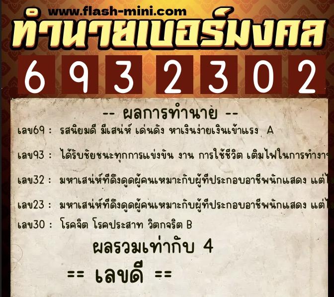 ทำนายเบอร์มงคล 0XX-6932302  ทำนายเบอร์มงคล หมายเลข 080-693230 