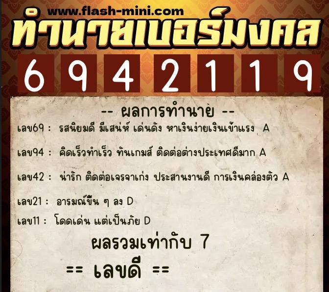ทำนายเบอร์มงคล 0XX-6942119 ทำนายเบอร์มงคล หมายเลข 097-694211 ทำนายเบอร์มงคล 0XX-6942119 ทำนายเบอร์มงคล หมายเลข 097-694211