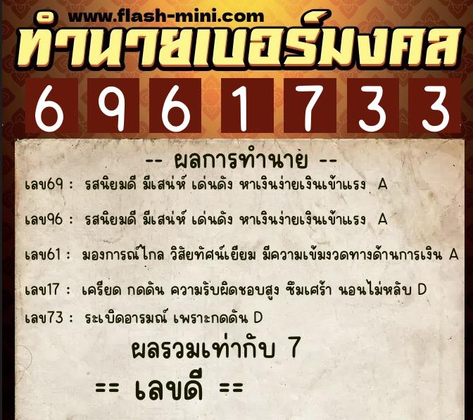 ทำนายเบอร์มงคล 0XX-6961733 ทำนายเบอร์มงคล หมายเลข 098-696173 ทำนายเบอร์มงคล 0XX-6961733 ทำนายเบอร์มงคล หมายเลข 098-696173