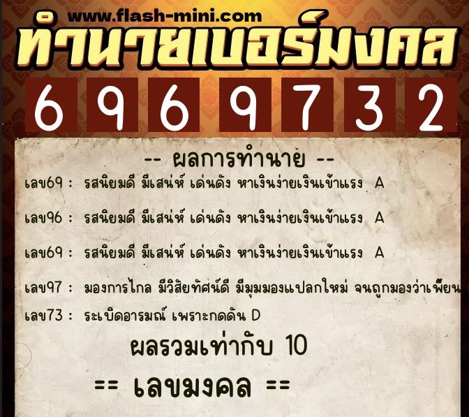 ทำนายเบอร์มงคล 0XX-6969732  ทำนายเบอร์มงคล หมายเลข 062-696973 