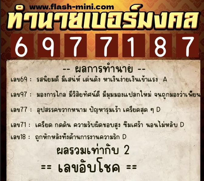 ทำนายเบอร์มงคล 0XX-6977187 ทำนายเบอร์มงคล หมายเลข 097-697718 ทำนายเบอร์มงคล 0XX-6977187 ทำนายเบอร์มงคล หมายเลข 097-697718