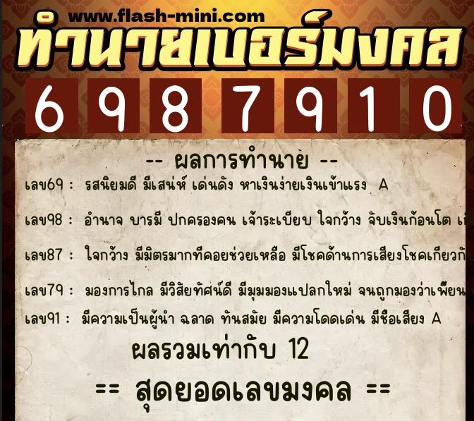 ทำนายเบอร์มงคล 0XX-6987910 ทำนายเบอร์มงคล หมายเลข 066-698791 ทำนายเบอร์มงคล 0XX-6987910 ทำนายเบอร์มงคล หมายเลข 066-698791