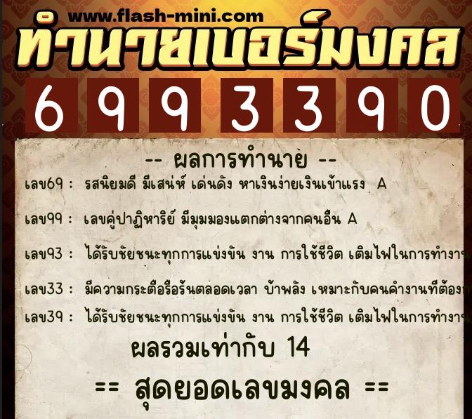 ทำนายเบอร์มงคล 0XX-6993390  ทำนายเบอร์มงคล หมายเลข 083-699339 
