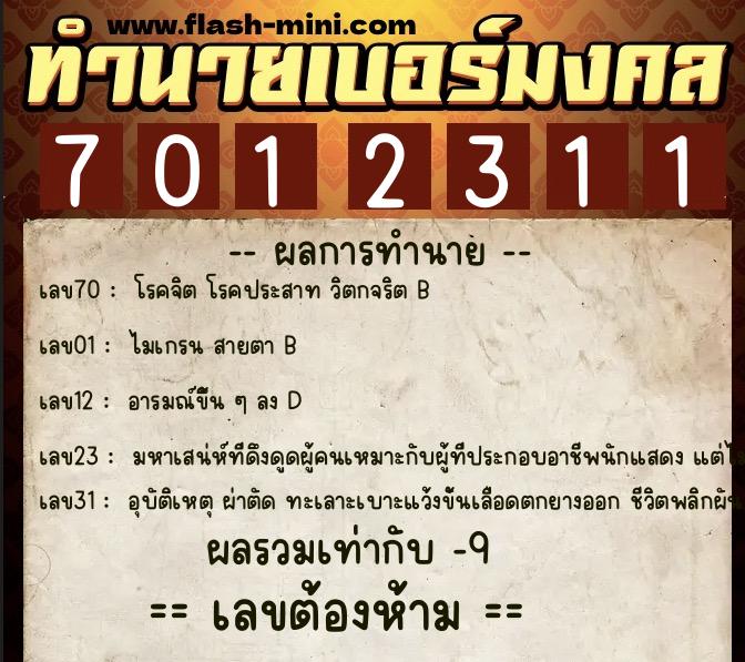 ทำนายเบอร์มงคล 0XX-7012311 ทำนายเบอร์มงคล หมายเลข 081-701231 ทำนายเบอร์มงคล 0XX-7012311 ทำนายเบอร์มงคล หมายเลข 081-701231