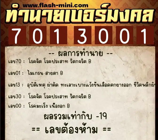 ทำนายเบอร์มงคล 0XX-7013001 ทำนายเบอร์มงคล หมายเลข 060-701300 ทำนายเบอร์มงคล 0XX-7013001 ทำนายเบอร์มงคล หมายเลข 060-701300
