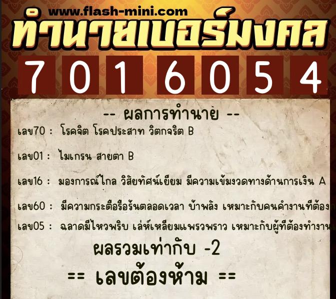 ทำนายเบอร์มงคล 0XX-7016054  ทำนายเบอร์มงคล หมายเลข 084-701605 