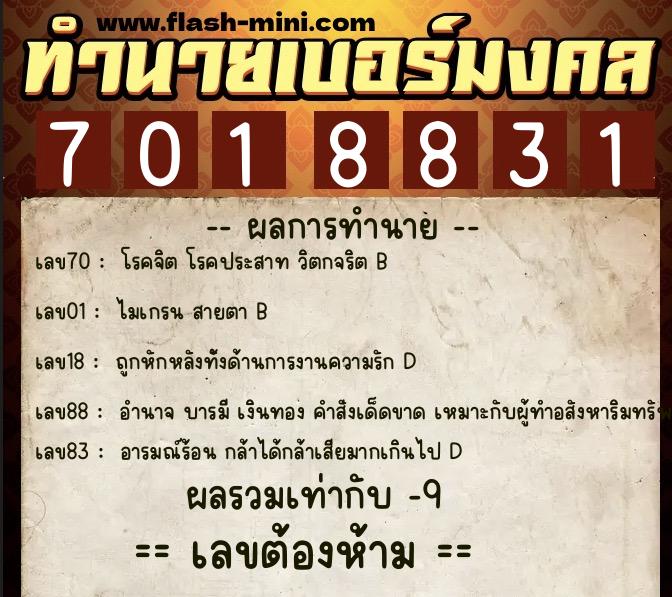 ทำนายเบอร์มงคล 0XX-7018831 ทำนายเบอร์มงคล หมายเลข 090-701883 ทำนายเบอร์มงคล 0XX-7018831 ทำนายเบอร์มงคล หมายเลข 090-701883