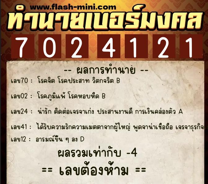 ทำนายเบอร์มงคล 0XX-7024121 ทำนายเบอร์มงคล หมายเลข 085-702412 ทำนายเบอร์มงคล 0XX-7024121 ทำนายเบอร์มงคล หมายเลข 085-702412