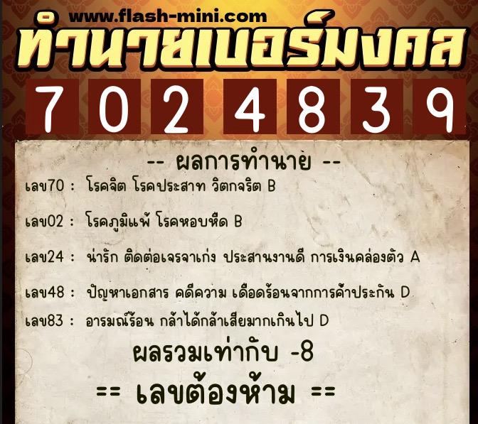 ทำนายเบอร์มงคล 0XX-7024839 ทำนายเบอร์มงคล หมายเลข 080-702483 ทำนายเบอร์มงคล 0XX-7024839 ทำนายเบอร์มงคล หมายเลข 080-702483