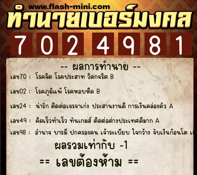 ทำนายเบอร์มงคล 0XX-7024981 ทำนายเบอร์มงคล หมายเลข 090-702498 ทำนายเบอร์มงคล 0XX-7024981 ทำนายเบอร์มงคล หมายเลข 090-702498