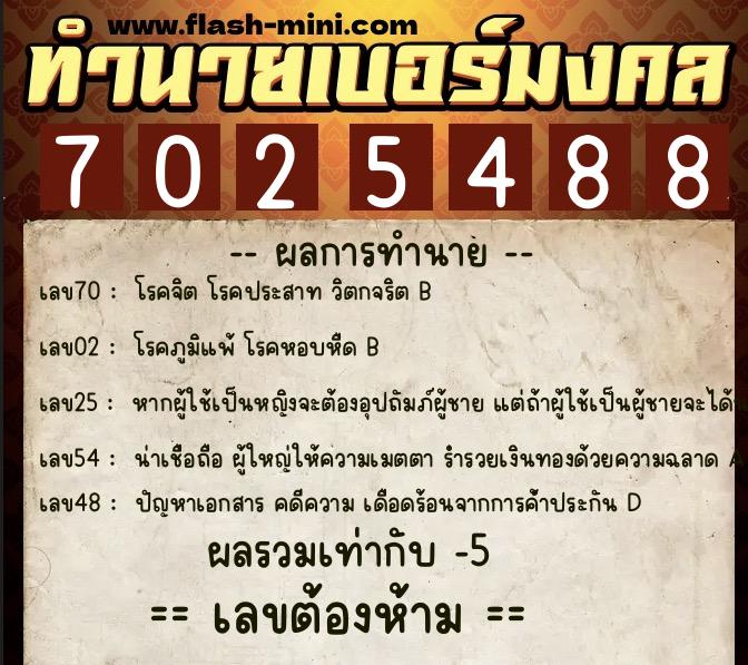 ทำนายเบอร์มงคล 0XX-7025488 ทำนายเบอร์มงคล หมายเลข 092-702548 ทำนายเบอร์มงคล 0XX-7025488 ทำนายเบอร์มงคล หมายเลข 092-702548
