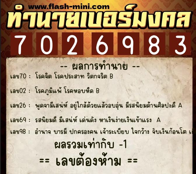 ทำนายเบอร์มงคล 0XX-7026983 ทำนายเบอร์มงคล หมายเลข 062-702698 ทำนายเบอร์มงคล 0XX-7026983 ทำนายเบอร์มงคล หมายเลข 062-702698