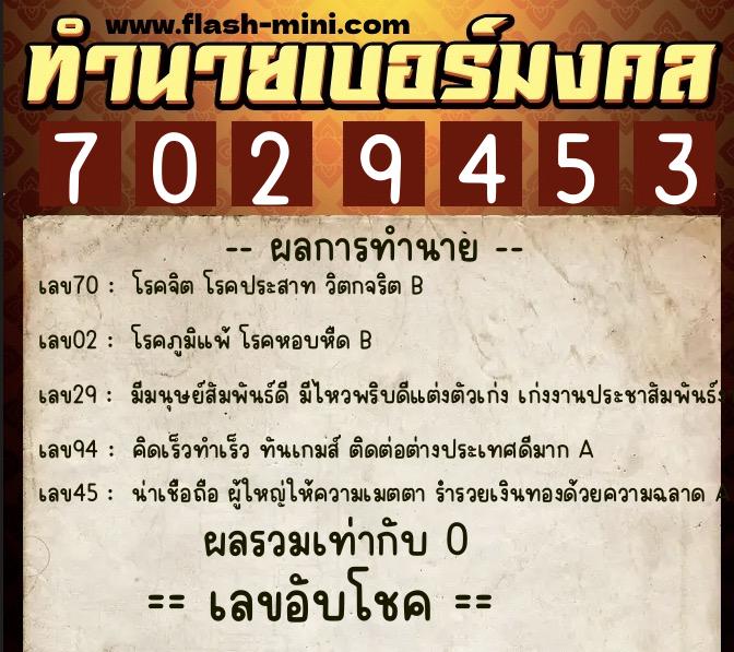 ทำนายเบอร์มงคล 0XX-7029453 ทำนายเบอร์มงคล หมายเลข 095-702945 ทำนายเบอร์มงคล 0XX-7029453 ทำนายเบอร์มงคล หมายเลข 095-702945