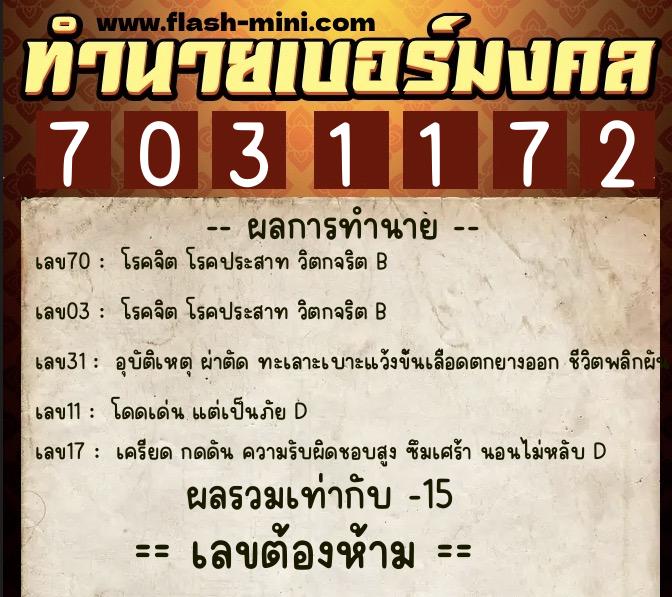ทำนายเบอร์มงคล 0XX-7031172 ทำนายเบอร์มงคล หมายเลข 098-703117 ทำนายเบอร์มงคล 0XX-7031172 ทำนายเบอร์มงคล หมายเลข 098-703117