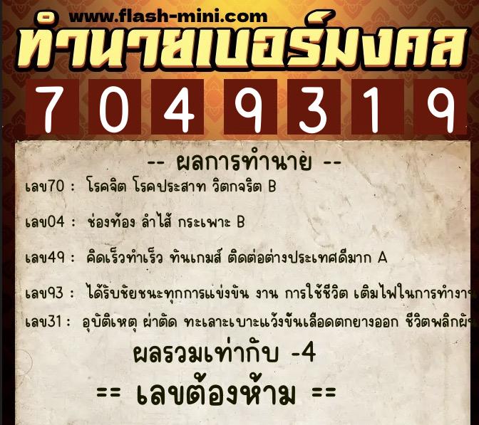 ทำนายเบอร์มงคล 0XX-7049319 ทำนายเบอร์มงคล หมายเลข 061-704931 ทำนายเบอร์มงคล 0XX-7049319 ทำนายเบอร์มงคล หมายเลข 061-704931