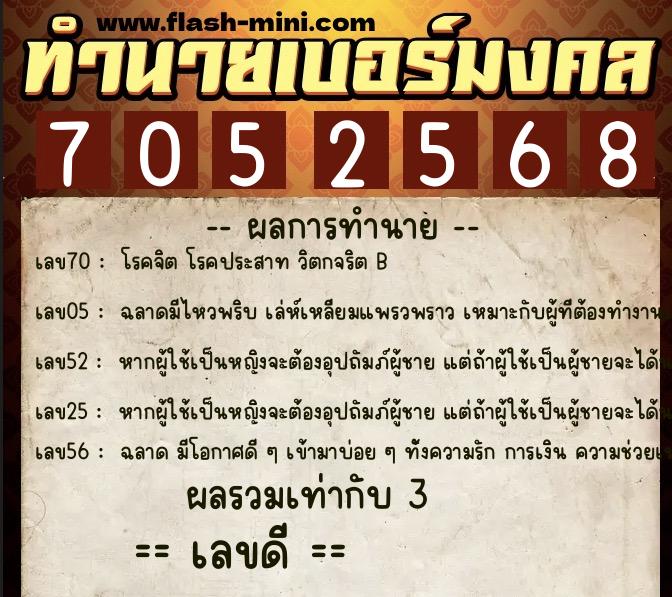 ทำนายเบอร์มงคล 0XX-7052568  ทำนายเบอร์มงคล หมายเลข 063-705256 