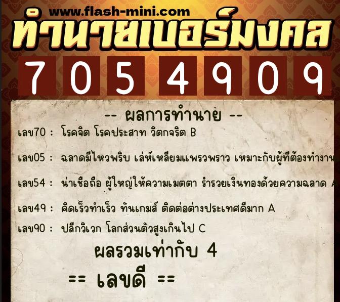 ทำนายเบอร์มงคล 0XX-7054909  ทำนายเบอร์มงคล หมายเลข 086-705490 
