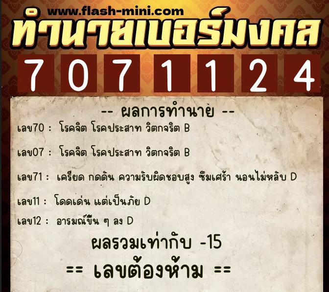 ทำนายเบอร์มงคล 0XX-7071124  ทำนายเบอร์มงคล หมายเลข 068-707112 